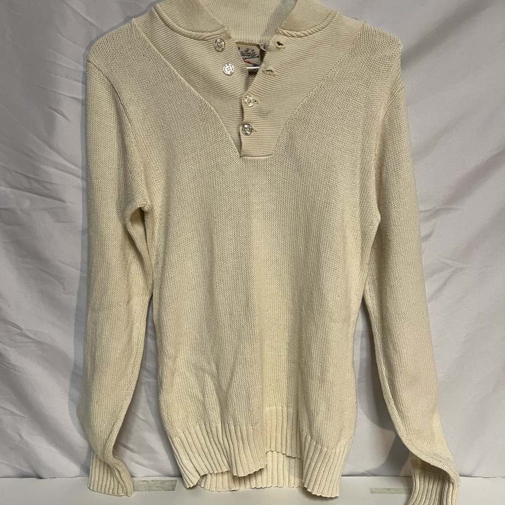 Men's Cream Sweater with Button Collar Cabela’s v neck button front